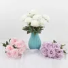 Flores decorativas 1 buquê artificial rosa realista não murchar sem rega flor simulada fácil de cuidar 9 cabeça falsa para desktop