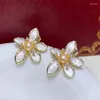 Dangle Earrings Fresh Water Dold Pearl Flower