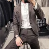 Ternos (jaqueta + calças) 2023 novo masculino fino ajuste botão terno vestido blazer anfitrião mostrar masculino formal xadrez blazer vestido de casamento plus size m5xl