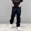 Jeans en jean pour hommes du dentoir en jean broderie noire streetwear streetwear basse hauteur pantalon hip hop baissé