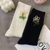 Women Socks Autumn Winter Flowers Pearl Jewelry Hand-sewn Wet With High Creative Christmas Gift K1041