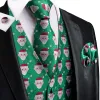 Vests HiTie Christma Silk Men's Vest Tie Green White Santa Formal Sleeveless Jacket 4PC Hanky Cufflink Paisley Suit Waistcoat Party