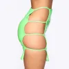 Kjol bkld faux läder hög midja bodycon mantel sexiga kvinnor ihåliga bandage blyerts kjol neon grön pu kort party klubb mini kjol