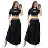 Frauen Designer-Kleidung Casual Stickerei Kurzärmel Luxus Set Damen Top Long Rock Set Frauen S-2xl Plus Size Kleid Frauen