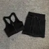 Tute da donna Set da yoga a costine Abbigliamento sportivo da donna Abbigliamento da palestra Pantaloncini a vita alta Set da fitness Abbigliamento sportivo Tuta da yoga a righe verticali senza cuciture J240305