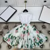 Clothing Sets BF5122 Girls Summer Short-sleeved T-shirt Skirt Suit White Big Flower Set Brand Children
