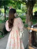 Kleid Floral Midi Kleider Sommer Prinzessin Ästhetisch Beliebt Chic Vintage Entworfen Französisch Stil Dame Sommerkleid Quadratischen Kragen Vestidos