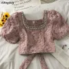 BLOUSES Kvinnor Sweet Tender AllMatch Korean Style Summer Trendy Diamonds New Design Slim Kawaii Leisure Simple Sexy Youth Mujer