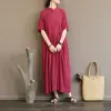 Robe à carreaux Vintage pour femmes, ample, manches mi-longues, rétro, col montant, boutons faits à la main, robe d'été, 2022