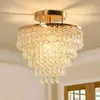 أضواء السقف Frixchur 11.8 "Crystal Chandelier Flush Mount Light 5 مستويات قطرات المطر الإضاءة لاعبا اساسيا لغرفة نوم غرفة المعيشة