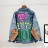 Autumn Fashion Women Letters Graffiti Print Harajuku Frayed Casual Denim jacket Chaqueta Mujer Casual Female coats Streetwear 240301