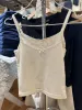 Camis Casual Women Soft Cotton Beige Lace Rib Knit Camis 2023 Summer Fashion Ladies Casual Female Sleeveless Slim Tops