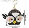 キーリング6Style Creativity Owl Coin Purse Keychain Pendant Charm Jewelry Keyring Holder Pu Leather Flower Designer Metal KeyL240305