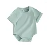 Rompers Born Baby Boy Girl Basic Short Sleeve Romper Solid Color Cotton Bodysuit Unisex Infant Summer Clothes