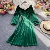 Dress Elegant Chiffon Flare Long Sleeve Maxi V Neck Dresses Chic Korean Lady White Robe Boho Green Vestidos Black Female Clothing