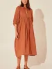 Klänning Autumn Women Solid Cotton Casual Dress Fashion V Neck Loose Female Beach Party Dresses For Woman Robe Femme New Elegant