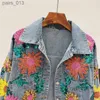 Chaquetas de mujer Chaquetas Primavera Denim Lentejuelas Floral Bordado Manga Abrigo Mujer Flor Jeans H532 240305