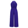 Sexy halshangende mouwloze geplooide jumpsuit, zomerse dames trendy slim-fit geplooide broek met wijde pijpen en veters