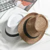 Wide Brim Hats Bucket Hats Unisex Fashion Beach Sun Hat Summer Wide Brim Straw Panama Hat Casual Jazz Dress Hat Cowboy Fedora Hat Black Gang Hat J240305