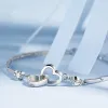 JewelryTop Charms 14K White Gold Bracelets Bangles for Women Valentines Days Cubic Zircon Wedding Love Heart Jewelry