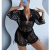 Summer Women Sexy 3 Pieces Suit Floral Print Swimwear Drawstring Beachwear Holiday Bikini SetBodysuit Overall Swimsuit 240220