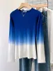 Pullover Foto reali Maglione a maniche lunghe lavorato a maglia blu sfumato Maglione Donna Primavera Autunno Pullover slim fit Top elasticizzato