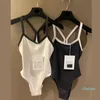 Designer Women's Swimwear Knitted One Piece Swimwear Sexy Black and White Two tone Outwear Beach Suit High Luxury Bikini Diamond Stitch