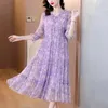 Casual Dresses 2024 Summer Women's Clothing Gentle and Sweet Ladies Large Size Lose V-Neck 3/4 Sleeve Printed Dress Midi Vestido K072