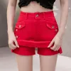 Shorts 2023 Fashion Leather Skirts Shorts Women High Waist Wide Leg Red Black Shorts Streetwear Sexy Biker Shorts bootie shorts grunge