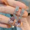 Korea Jewelry Pink Morganite Diamond Water Drop örhängen Kvinnlig Elegant Long Pendant Earring Trendy Danger Fine Gift 240301