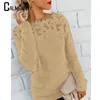 Autunno Inverno Dolce Moda Coreana Casual Solido Pullover UN Collo Peluche Caldo Sudore Maglione Delle Signore Del Merletto Delle Donne Maglia 240301