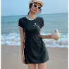 Swimwear Swimwear female student split boxer pants slim korean girl black swimsuit one piece hot spring swimwear skirt conservative