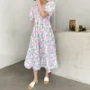 Robe d'été col rond taille haute plis imprimés floraux robes longues pour femmes Cottagecore Aline Midi robe d'été Kawaii filles vêtements