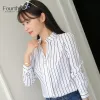 BLOUSE VIT TOPS OCH BLOUSES Women Fashion Plaid Print Design Casual Long Sleeve Office Lady Work Formella skjortor Kvinnliga kläder 2021