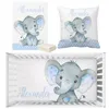 LVYZIHO bébé garçon berceau ensemble de literie nom personnalisé bleu éléphant ensemble de literie bébé douche cadeau ensemble de literie 240220