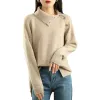 Pullovers Autumn Winter New Pure Wool Sweter Women Lose Button Half Otwarty Projekt kołnierza wszystkie dopasowane do dziania bluzki