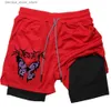 Mäns shorts Butterfly Print Y2K Performance Shorts för Mens Snabbtorkning Sport Shorts Summer Fitness Running Apport Webbplats 2-i-1 Gym Shorts Q240305