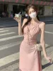 Elbise Pembe Elbiseler Kadın Seksi Tehlike İhale Yaz Modaya Tatlı Kızım Tatil Sundress Ulzzang Slegisel Zarif Bodycon Tasarım