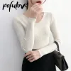 Pullover Vneck Dünne Strickjacke Frauen Sexy Gewinde Langarm Strickwaren Koreanische Grundlegende Top Herbst Einfarbig Pullover Billig und