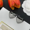 Designer Heart Shape Earrings Stylish Diamond Stud Trendy Gold Letter Printed Earrings Engagement Gift With Box