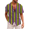 Herren T-Shirts Hemd Kurzarm Button-Down Lässig gestreift Sommer Strand Print Top Device Herren