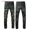 Jeans da uomo firmati AM jeans viola pantaloni jeans da uomo strappati ricami pentagramma patchwork tendenza pantaloni da moto di marca abbigliamento scarno 240305