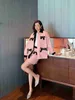 designer Shenzhen Nanyou high-end Miu qianniao lattice delicate pink bow celebrity style coat skirt suit T1M5