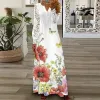 Kleid Frühling Sommer Blumendruck Langes Kleid Boho V-Ausschnitt Langarm Spitze Patchwork Partykleider Für Frauen Mode Urlaub Maxikleid