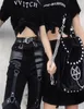 Rosetic Cargo Pants Women Punk Rock PU Leather Patchwork Black Streetwear Kpop Joggers Girl Gothic Spring Casual Skinny Trousers Y3258993