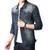 Herrjackor 2024 Fall Classic Denim Blue Jacket Single-Breasted Slim Fit Coat Solid Color Motorcykelstorlek 3xl