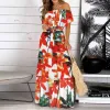 Dress Bohemian Summer Leopard Dress Robe Fashion Print Long Dress Slash Neck Ruffle Maxi Sundress Women Elegant Strapless Vestidos