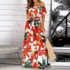 Klänning Bohemian Summer Leopard Dress Robe Fashion Print Long Dress Slash Neck Ruffle Maxi Sundress Women Elegant Axeless Vestidos