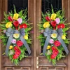 Couronnes de fleurs décoratives de lavande de printemps, pour porte d'entrée d'été, avec feuilles de fleurs sauvages, ferme en forme de larme, pour intérieur et extérieur