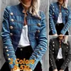 レディースジャケットレディースジャケット女性ファッションショートデニムアップロングスリーブソリッドカラーコートサイズ240305